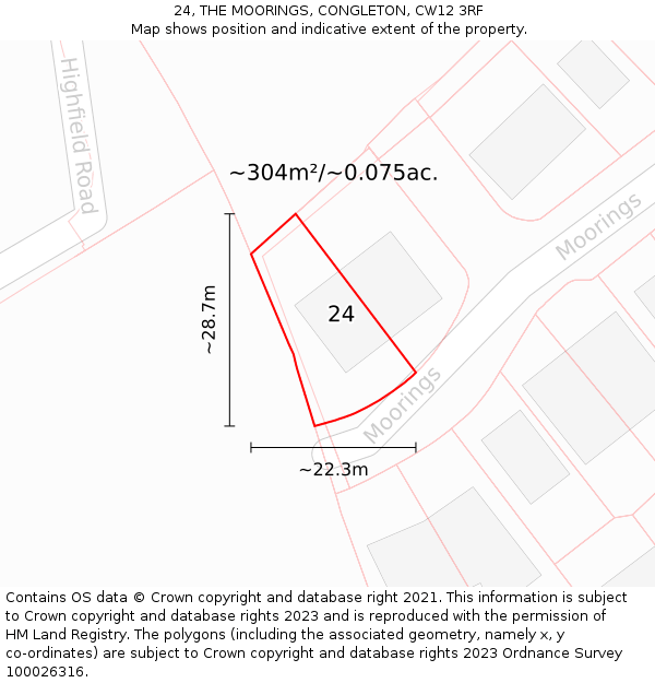 24, THE MOORINGS, CONGLETON, CW12 3RF: Plot and title map
