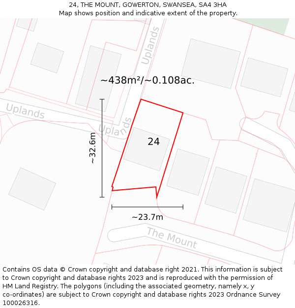 24, THE MOUNT, GOWERTON, SWANSEA, SA4 3HA: Plot and title map