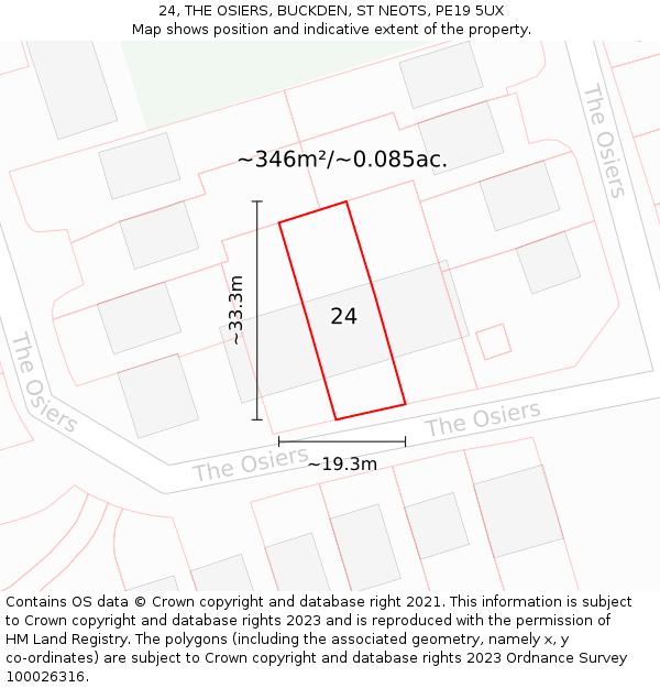 24, THE OSIERS, BUCKDEN, ST NEOTS, PE19 5UX: Plot and title map