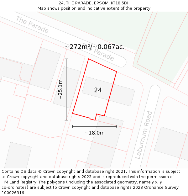 24, THE PARADE, EPSOM, KT18 5DH: Plot and title map