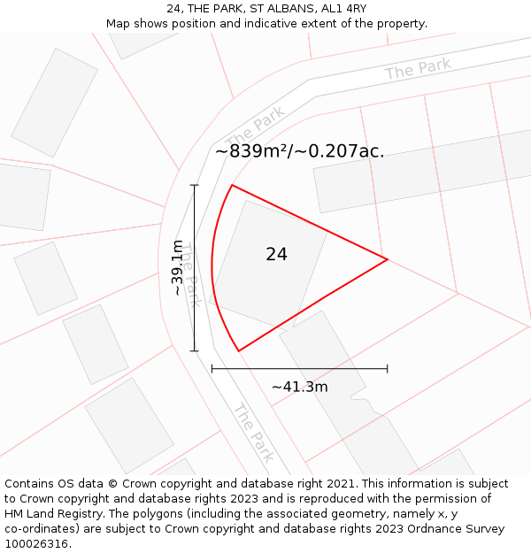 24, THE PARK, ST ALBANS, AL1 4RY: Plot and title map