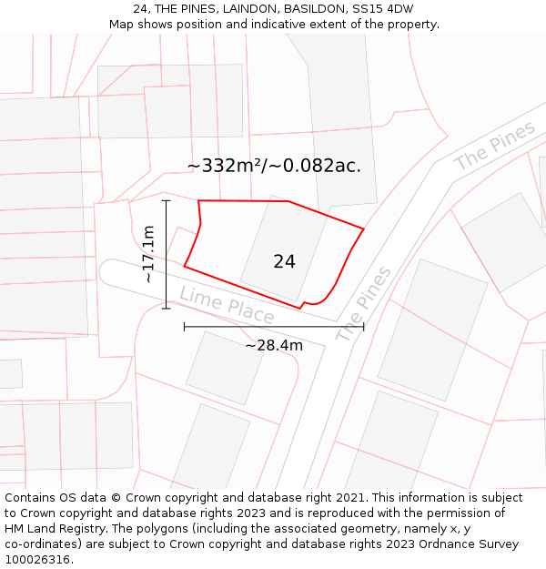 24, THE PINES, LAINDON, BASILDON, SS15 4DW: Plot and title map