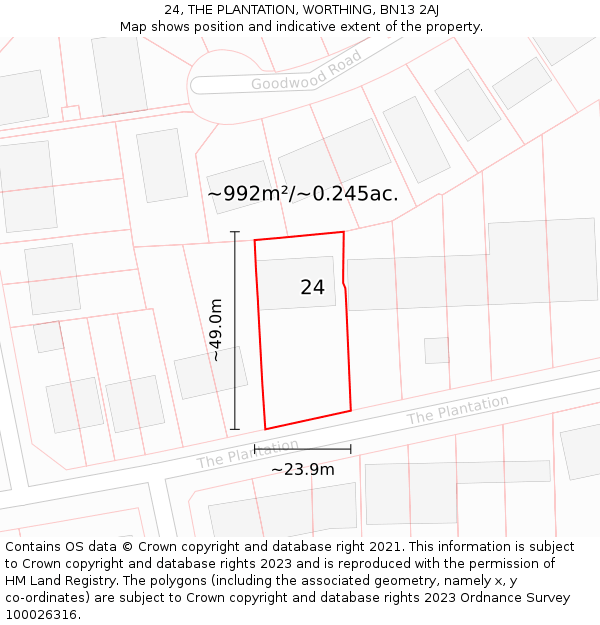 24, THE PLANTATION, WORTHING, BN13 2AJ: Plot and title map