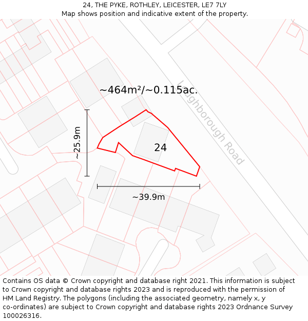24, THE PYKE, ROTHLEY, LEICESTER, LE7 7LY: Plot and title map