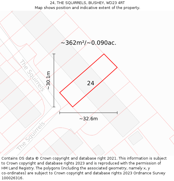 24, THE SQUIRRELS, BUSHEY, WD23 4RT: Plot and title map