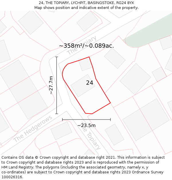 24, THE TOPIARY, LYCHPIT, BASINGSTOKE, RG24 8YX: Plot and title map