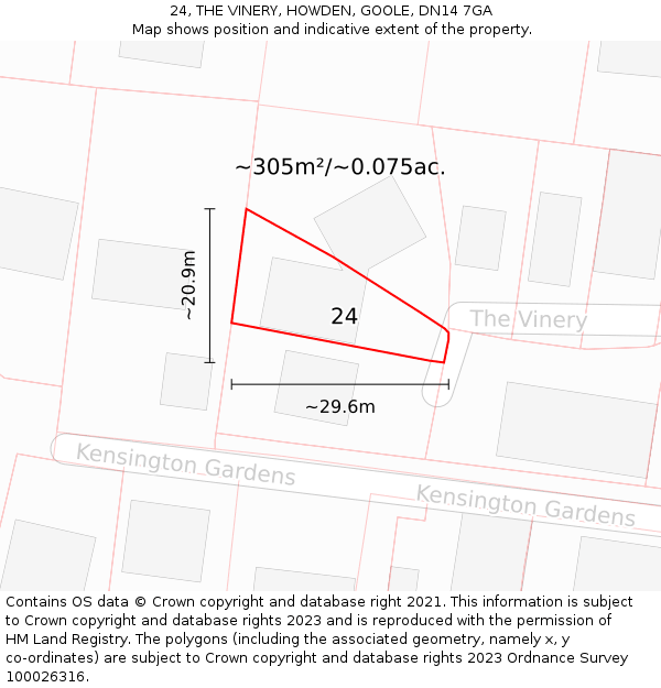 24, THE VINERY, HOWDEN, GOOLE, DN14 7GA: Plot and title map
