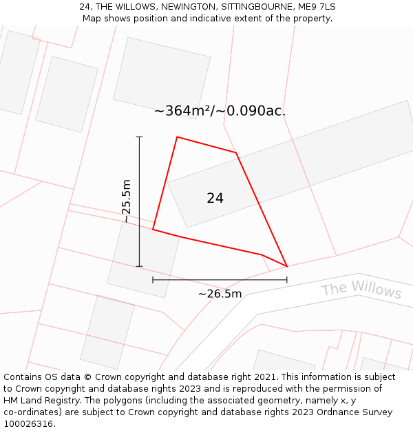 24, THE WILLOWS, NEWINGTON, SITTINGBOURNE, ME9 7LS: Plot and title map