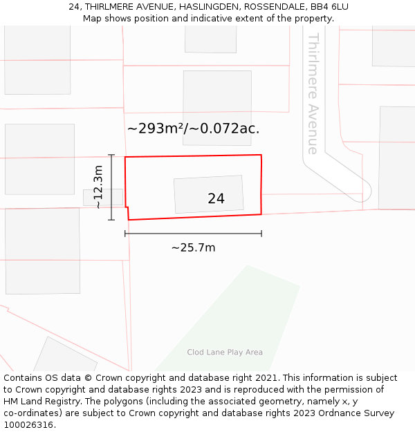 24, THIRLMERE AVENUE, HASLINGDEN, ROSSENDALE, BB4 6LU: Plot and title map
