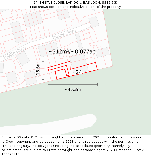 24, THISTLE CLOSE, LAINDON, BASILDON, SS15 5GX: Plot and title map