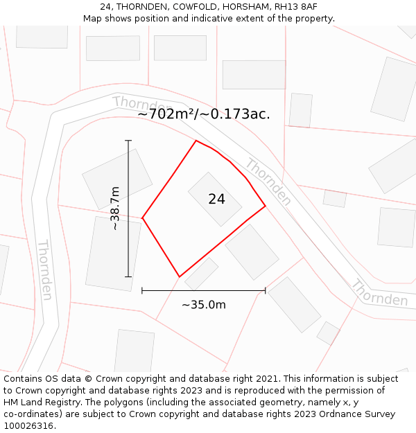 24, THORNDEN, COWFOLD, HORSHAM, RH13 8AF: Plot and title map