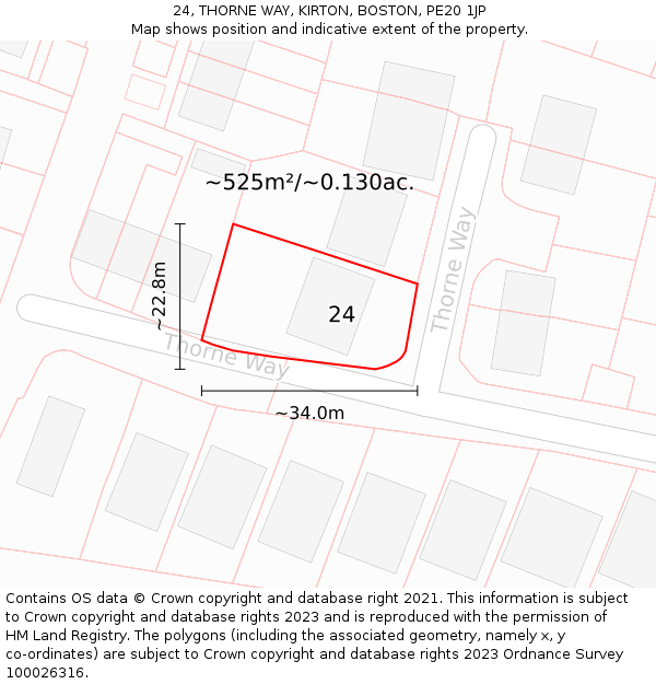 24, THORNE WAY, KIRTON, BOSTON, PE20 1JP: Plot and title map