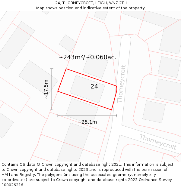 24, THORNEYCROFT, LEIGH, WN7 2TH: Plot and title map