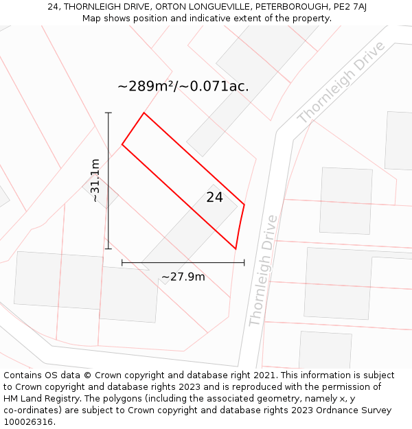 24, THORNLEIGH DRIVE, ORTON LONGUEVILLE, PETERBOROUGH, PE2 7AJ: Plot and title map