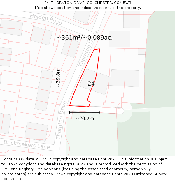 24, THORNTON DRIVE, COLCHESTER, CO4 5WB: Plot and title map