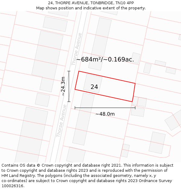 24, THORPE AVENUE, TONBRIDGE, TN10 4PP: Plot and title map