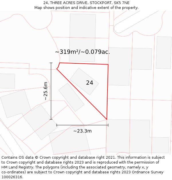 24, THREE ACRES DRIVE, STOCKPORT, SK5 7NE: Plot and title map
