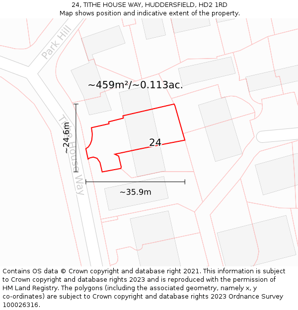 24, TITHE HOUSE WAY, HUDDERSFIELD, HD2 1RD: Plot and title map