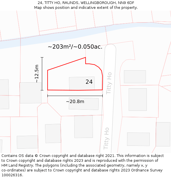 24, TITTY HO, RAUNDS, WELLINGBOROUGH, NN9 6DF: Plot and title map