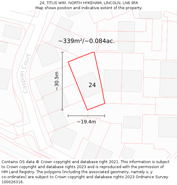 24, TITUS WAY, NORTH HYKEHAM, LINCOLN, LN6 9FA: Plot and title map