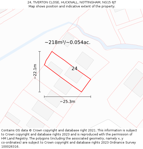 24, TIVERTON CLOSE, HUCKNALL, NOTTINGHAM, NG15 6JT: Plot and title map