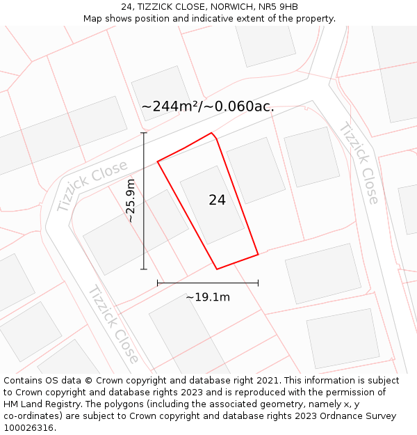 24, TIZZICK CLOSE, NORWICH, NR5 9HB: Plot and title map