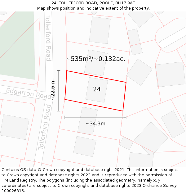 24, TOLLERFORD ROAD, POOLE, BH17 9AE: Plot and title map