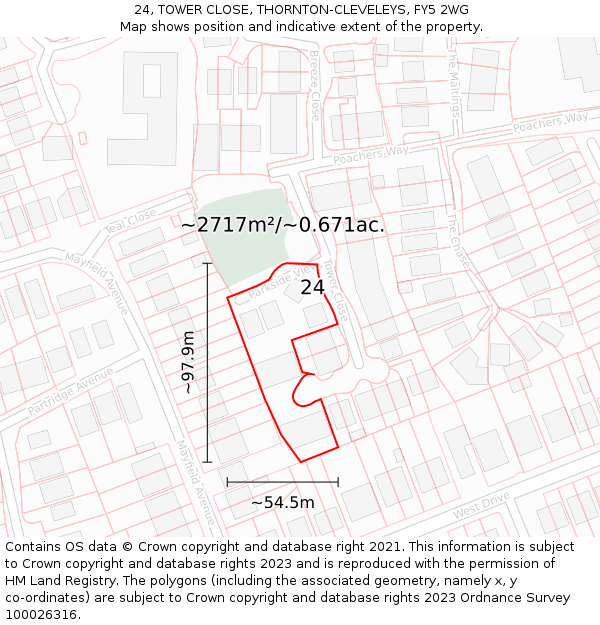 24, TOWER CLOSE, THORNTON-CLEVELEYS, FY5 2WG: Plot and title map