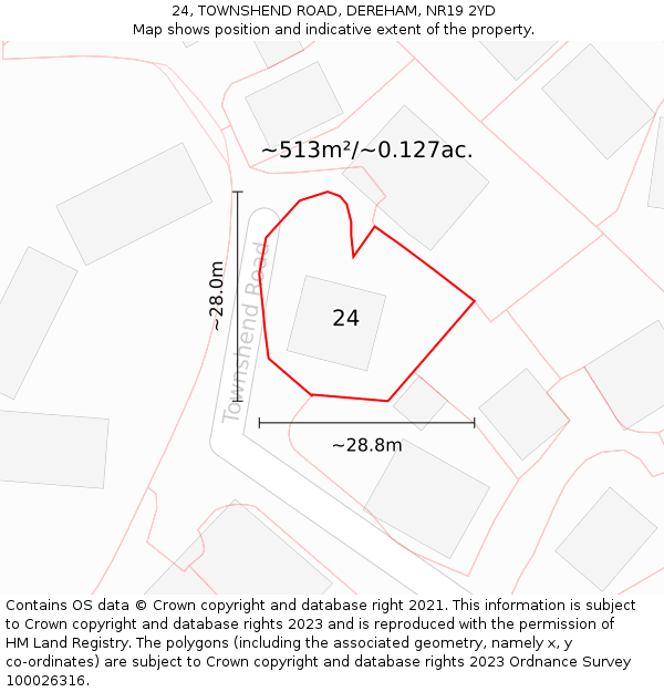 24, TOWNSHEND ROAD, DEREHAM, NR19 2YD: Plot and title map