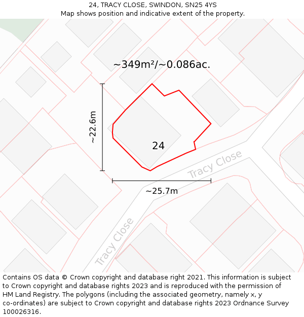 24, TRACY CLOSE, SWINDON, SN25 4YS: Plot and title map