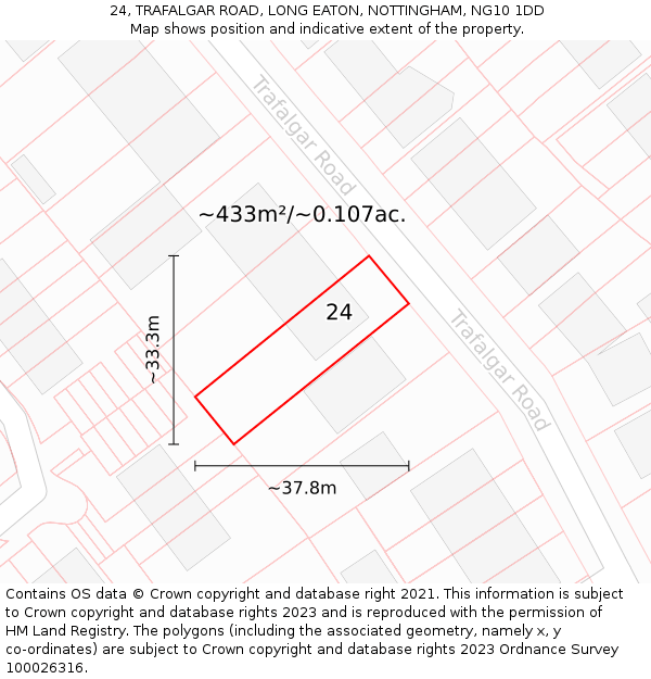 24, TRAFALGAR ROAD, LONG EATON, NOTTINGHAM, NG10 1DD: Plot and title map