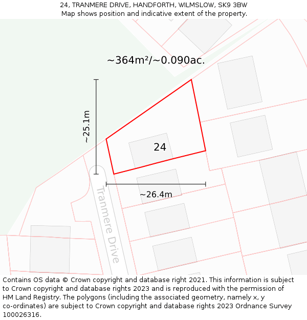 24, TRANMERE DRIVE, HANDFORTH, WILMSLOW, SK9 3BW: Plot and title map