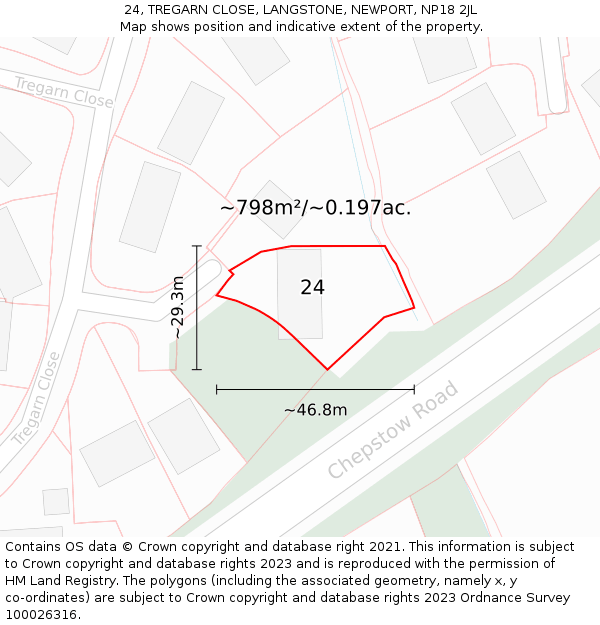 24, TREGARN CLOSE, LANGSTONE, NEWPORT, NP18 2JL: Plot and title map