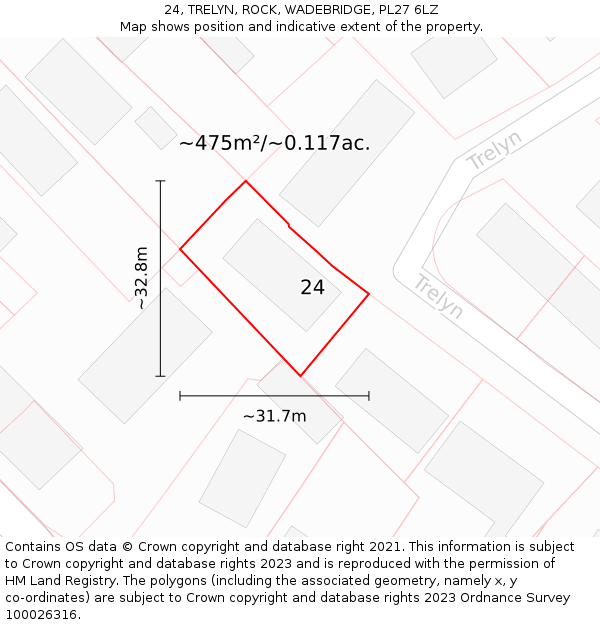 24, TRELYN, ROCK, WADEBRIDGE, PL27 6LZ: Plot and title map