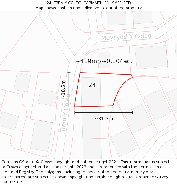 24, TREM Y COLEG, CARMARTHEN, SA31 3ED: Plot and title map