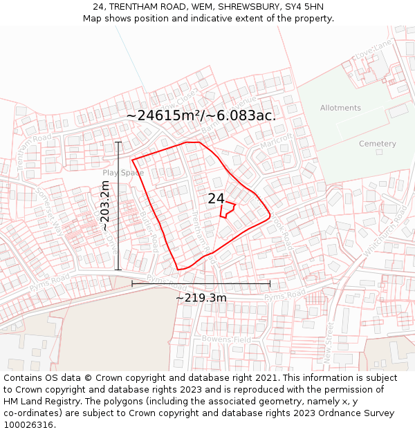 24, TRENTHAM ROAD, WEM, SHREWSBURY, SY4 5HN: Plot and title map