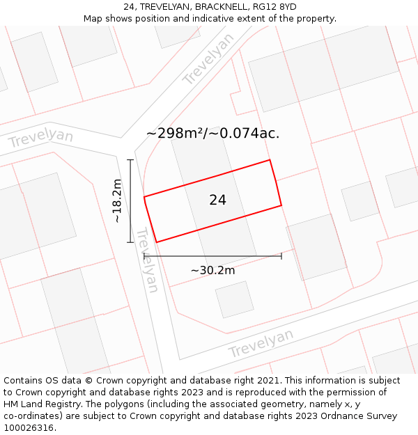 24, TREVELYAN, BRACKNELL, RG12 8YD: Plot and title map