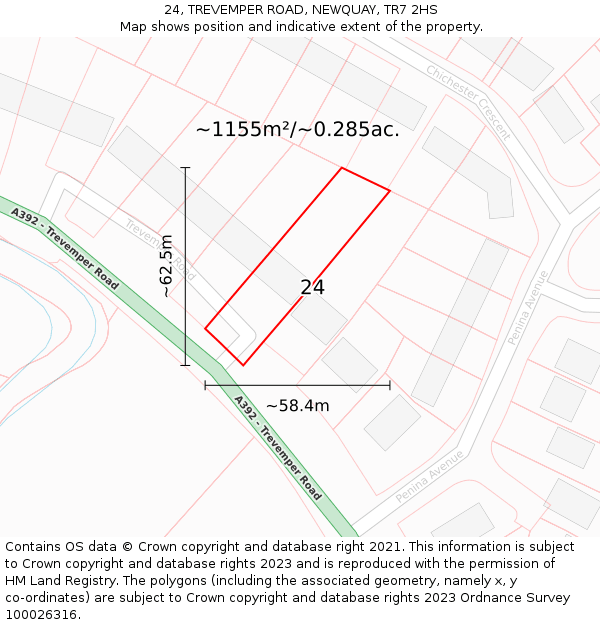 24, TREVEMPER ROAD, NEWQUAY, TR7 2HS: Plot and title map