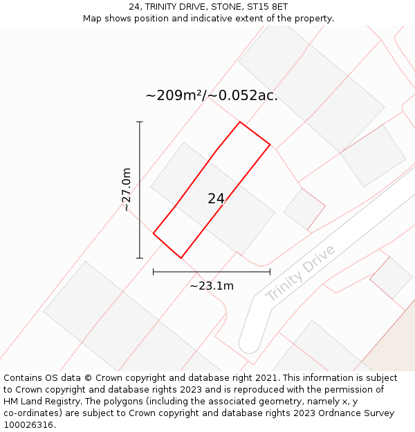 24, TRINITY DRIVE, STONE, ST15 8ET: Plot and title map