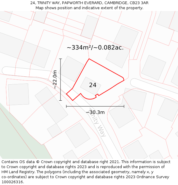 24, TRINITY WAY, PAPWORTH EVERARD, CAMBRIDGE, CB23 3AR: Plot and title map
