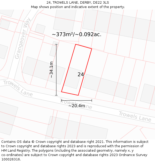 24, TROWELS LANE, DERBY, DE22 3LS: Plot and title map