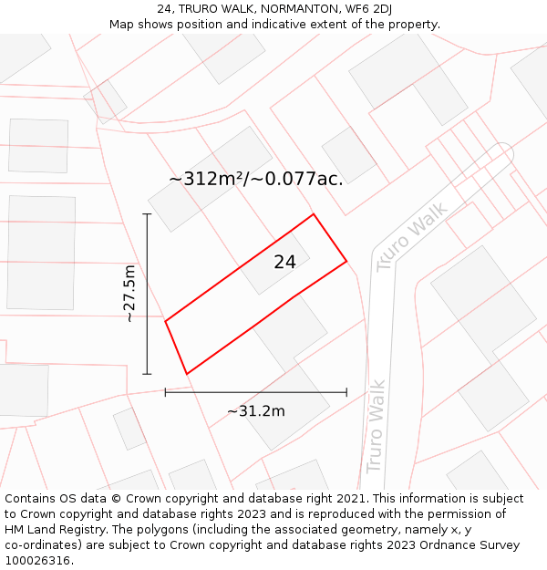 24, TRURO WALK, NORMANTON, WF6 2DJ: Plot and title map