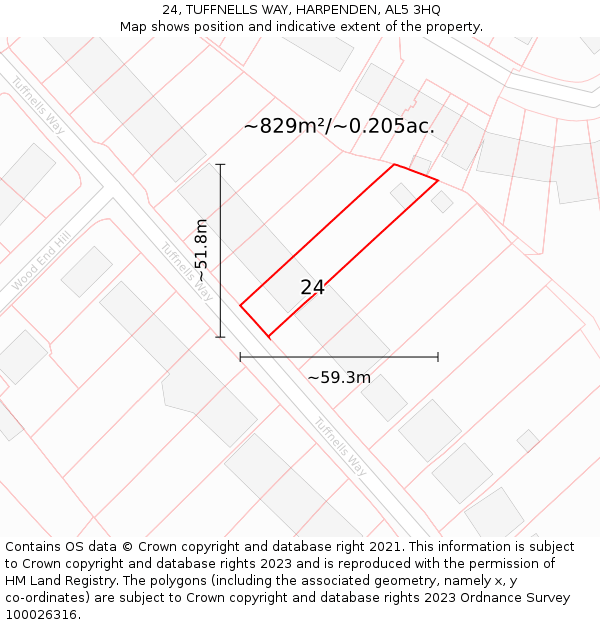 24, TUFFNELLS WAY, HARPENDEN, AL5 3HQ: Plot and title map