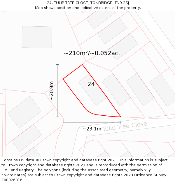 24, TULIP TREE CLOSE, TONBRIDGE, TN9 2SJ: Plot and title map