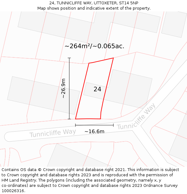 24, TUNNICLIFFE WAY, UTTOXETER, ST14 5NP: Plot and title map
