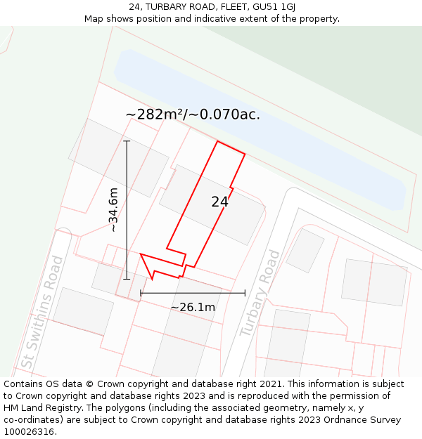 24, TURBARY ROAD, FLEET, GU51 1GJ: Plot and title map