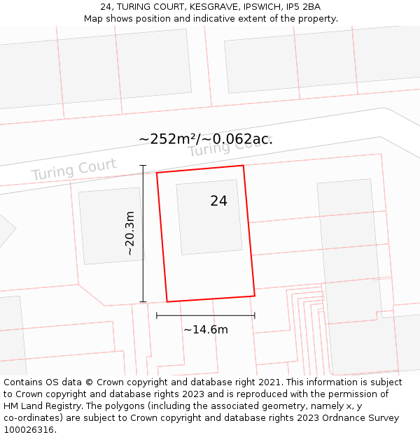 24, TURING COURT, KESGRAVE, IPSWICH, IP5 2BA: Plot and title map