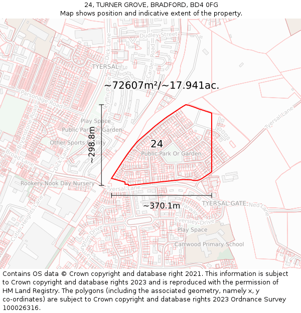 24, TURNER GROVE, BRADFORD, BD4 0FG: Plot and title map