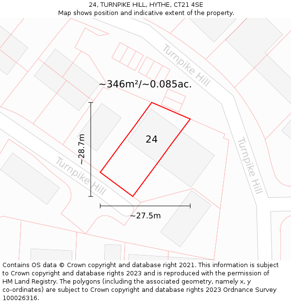 24, TURNPIKE HILL, HYTHE, CT21 4SE: Plot and title map