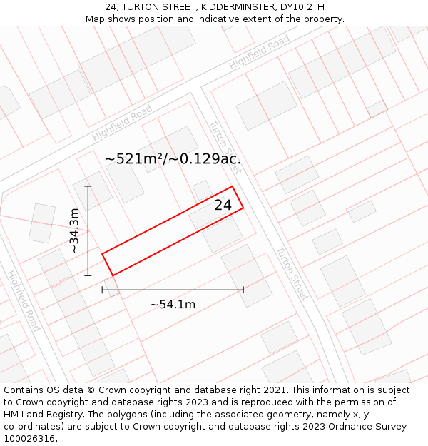24, TURTON STREET, KIDDERMINSTER, DY10 2TH: Plot and title map
